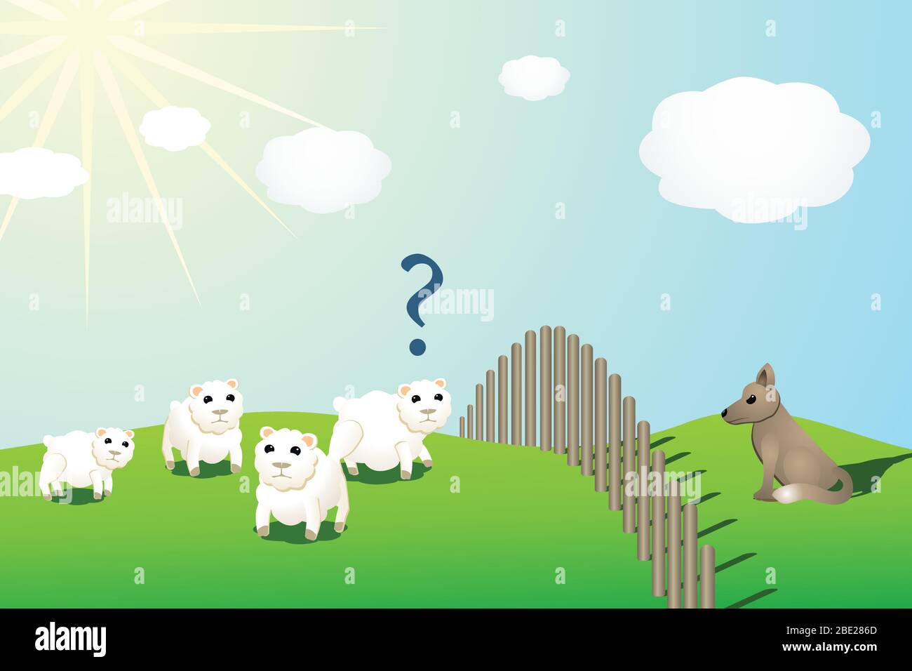 Les moutons avec un loup ne peuvent pas traverser la clôture Illustration de Vecteur