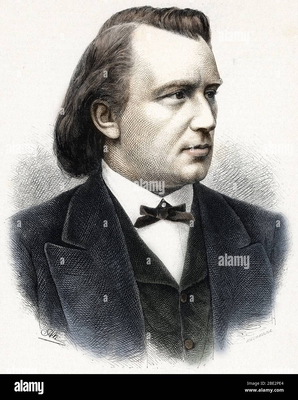 Portrait de Johannes Brahms (1833-1897), composeur, pianiste et chef d'orchestre allemand (Portrait de Johannes Brahms) Gravure du XIXe siècle Priva Banque D'Images