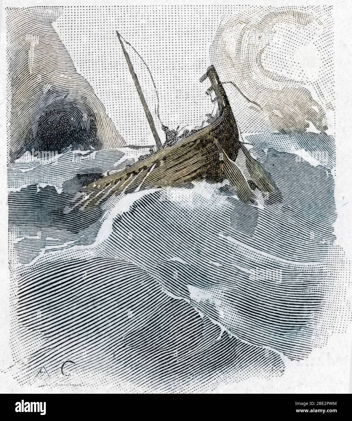 Odyssee d'Homere : chant XII : la navigation d'Ulysse affrontant Charybde et Scylla (Odyssée par Homer : bateau d'Odysseus face à Charybdis et Scylla) Banque D'Images