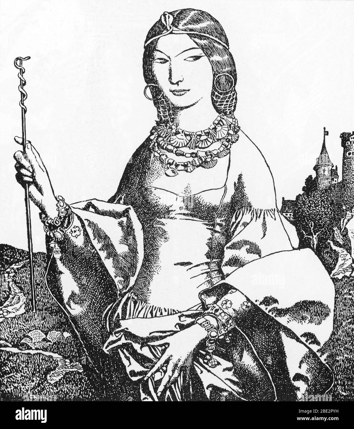 'Legende arthurienne : Portrait de la fee viviane' (l'enchanteur Vivien) Illustration d'Howard Pyle (1853-1911) tiree de 'l'histoire du roi Arthur Banque D'Images