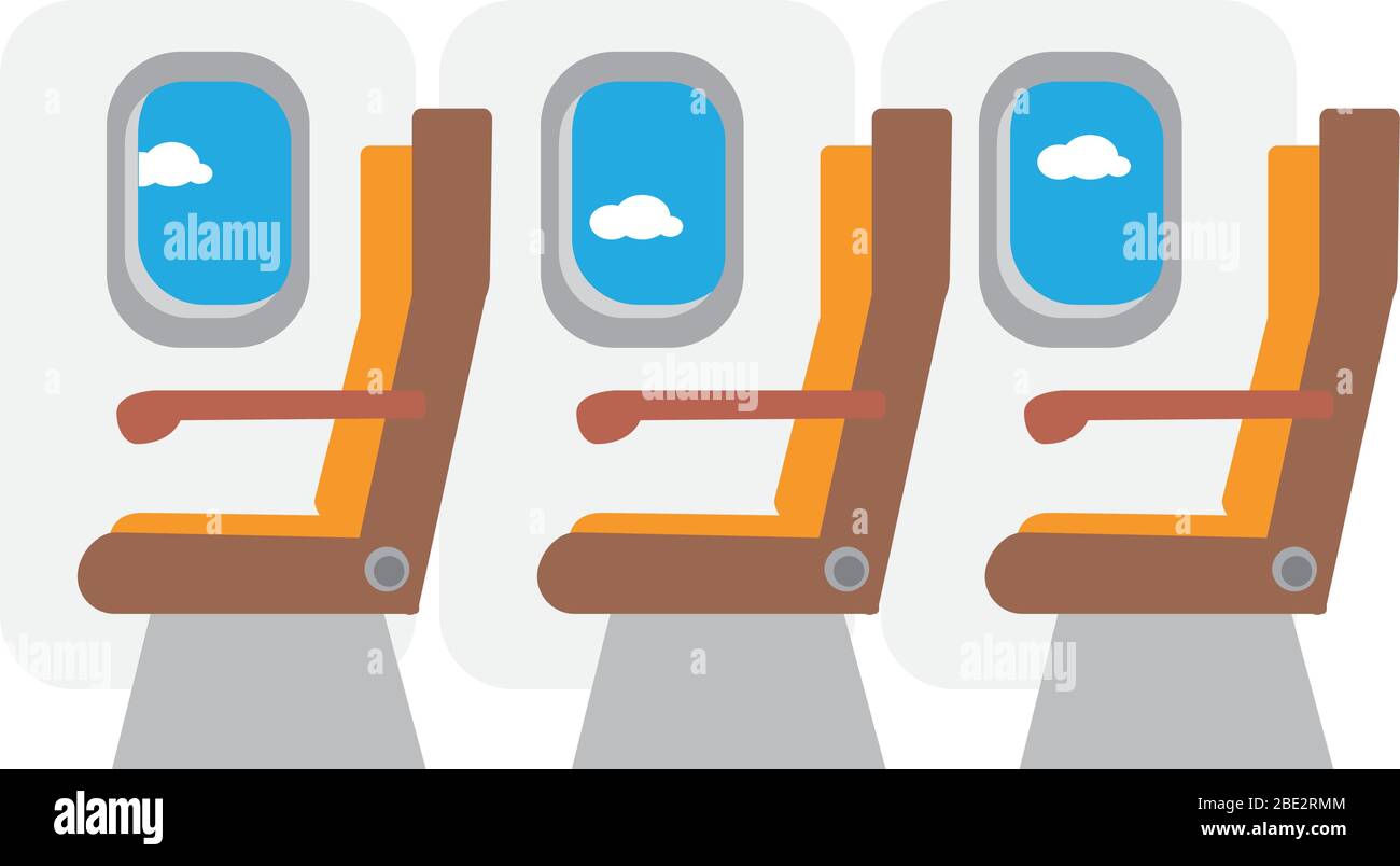Cabine d'avion commercial. Rangées de sièges dans l'allée. Illustration vectorielle avec fond blanc. Illustration de Vecteur