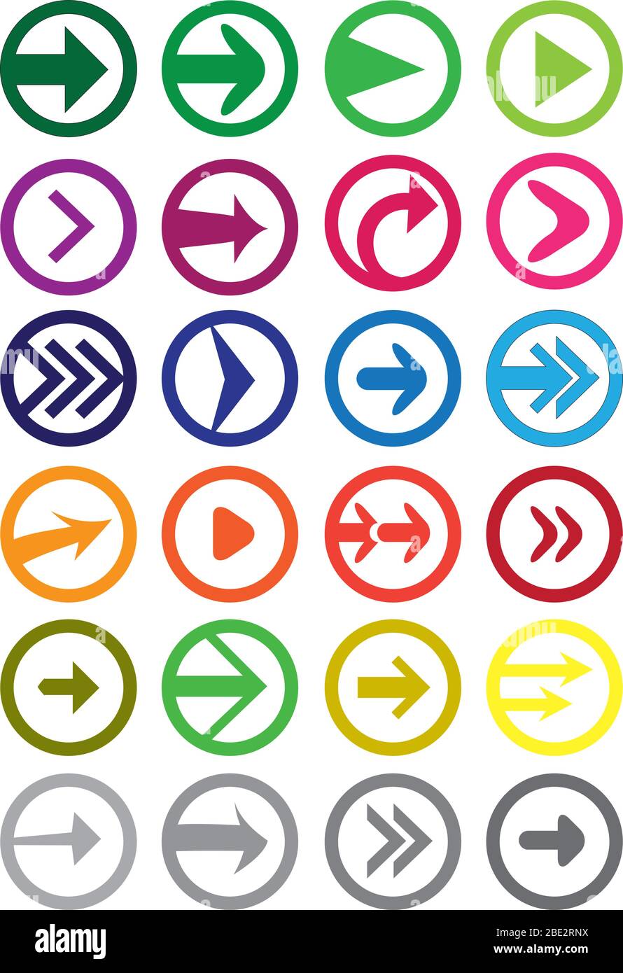 Ensemble d'icônes vectorielles de flèches dans différentes formes et tailles en cercles Illustration de Vecteur