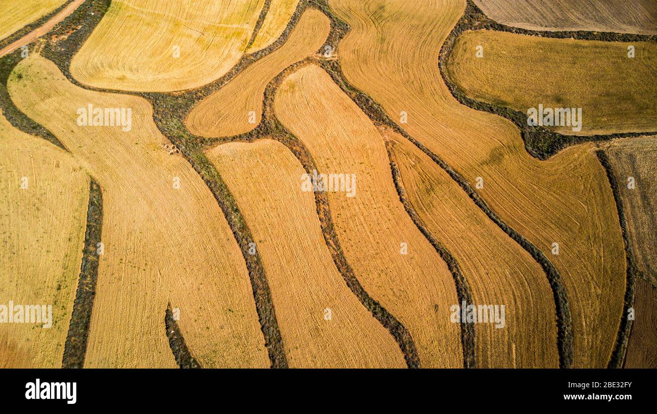 Vues aériennes sur la zone des terres arides d'Aragon, Espagne Banque D'Images