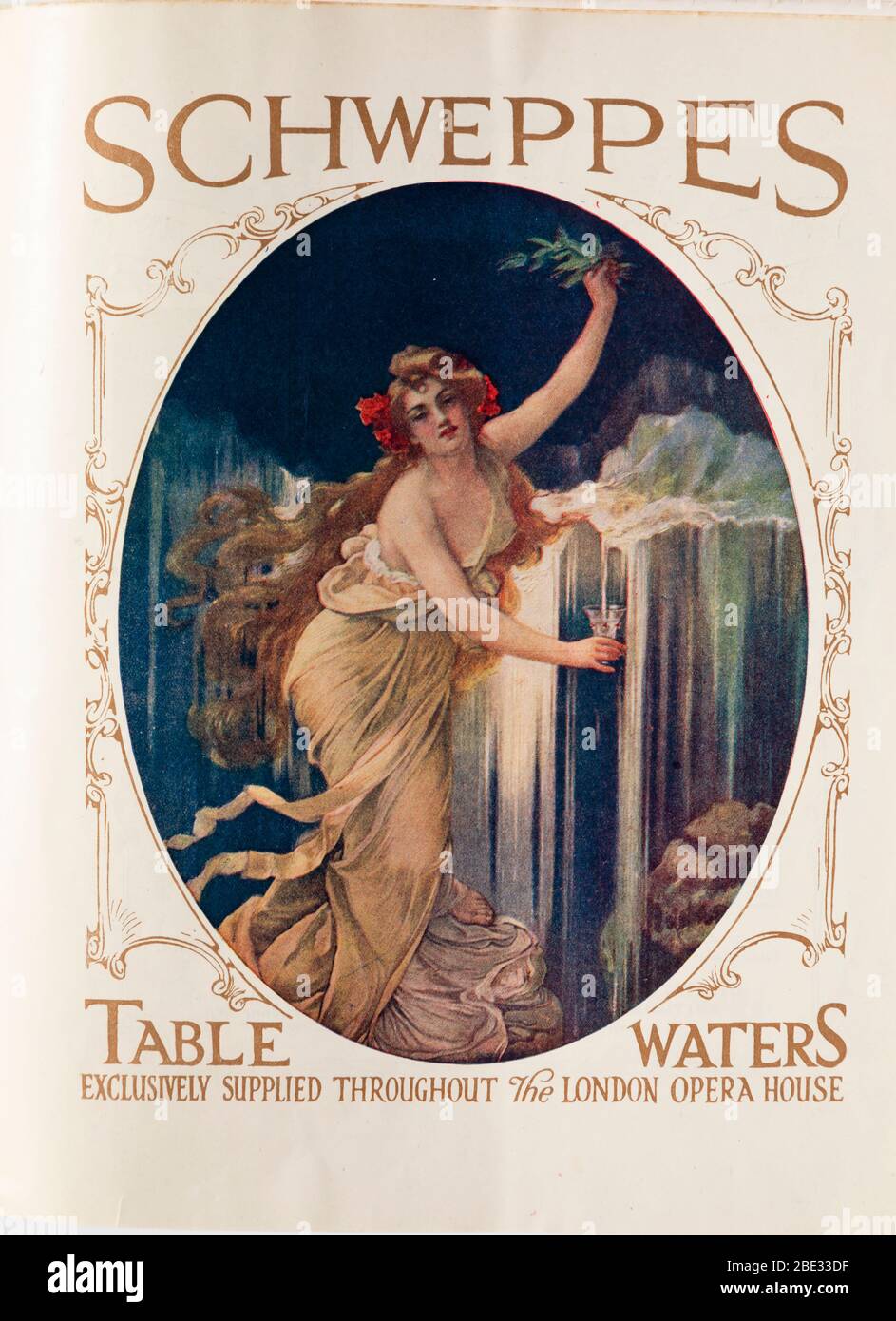Schweppes annonce de table d'eau de l'édition 1912 du champ des dames, de l'Opéra de Londres, hebdomadaire de mode et de la société magazine. Banque D'Images