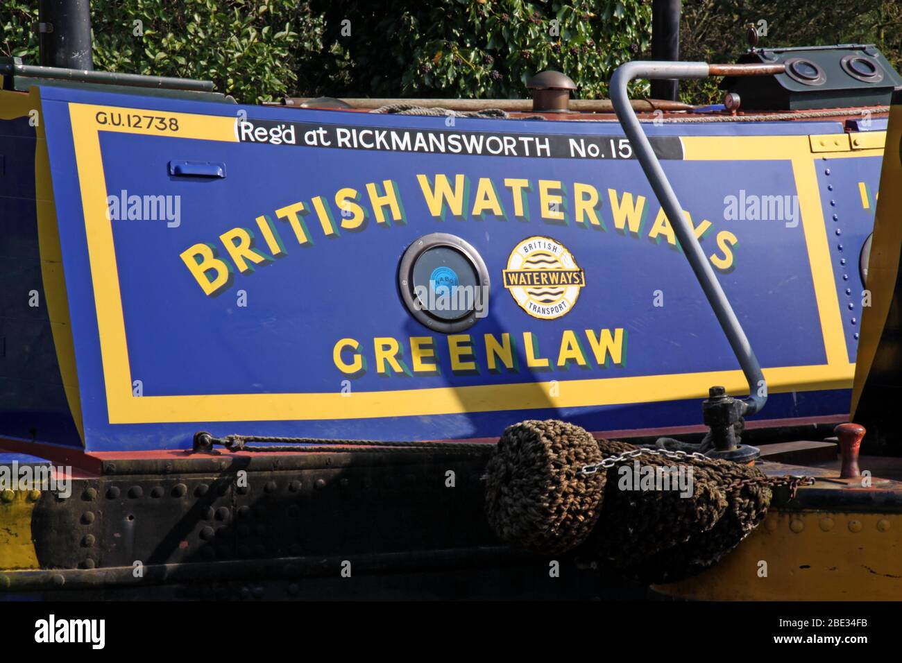 British Canal & River Trust, bateaux de chaland de canal en service, Northwich,Cheshire Ring, British Waterways Greenlaw, Lostock, Cheshire, Angleterre, Royaume-Uni Banque D'Images