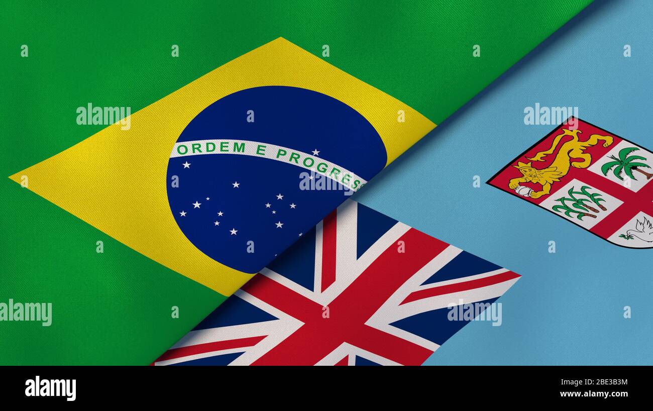 Deux drapeaux des États du Brésil et des Fidji. Expérience professionnelle de haute qualité. illustration tridimensionnelle Banque D'Images