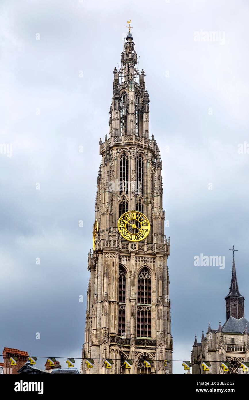 Cathédrale notre Dame de l'horloge Tour, Anvers, Belgique Banque D'Images
