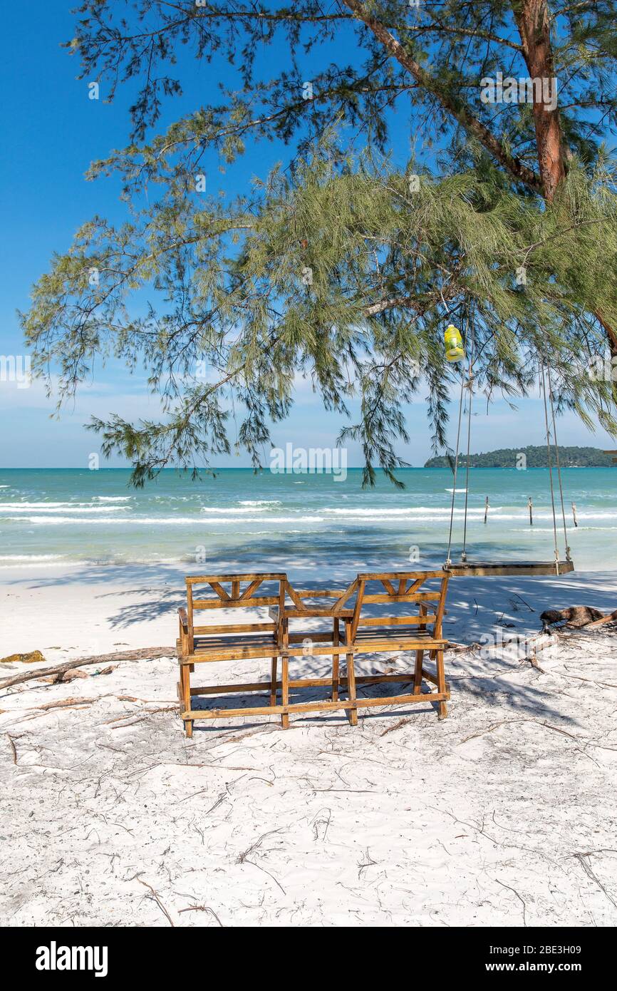 Plage de la baie de saracen et île de koh rong samloem, Cambodge. Banque D'Images