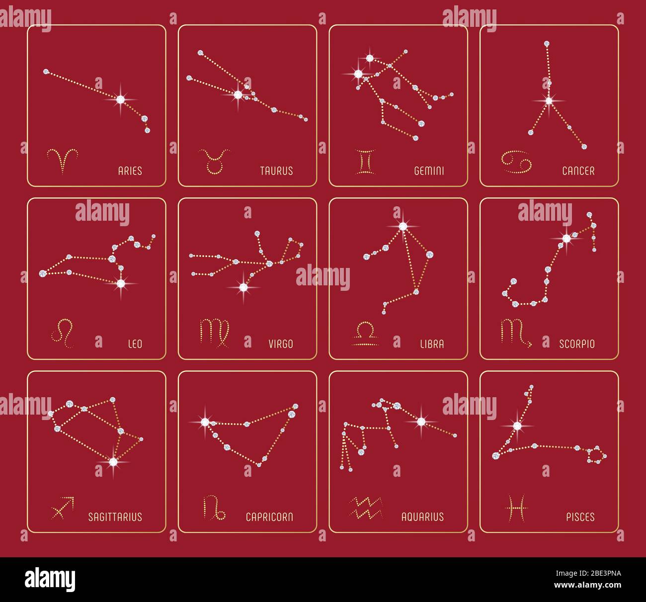 Ensemble de constellations de zodiaque précieuses avec pierres de diamant. Signes du zodiaque inclus. Tous les éléments sont sur des calques séparés. Illustration vectorielle. Illustration de Vecteur