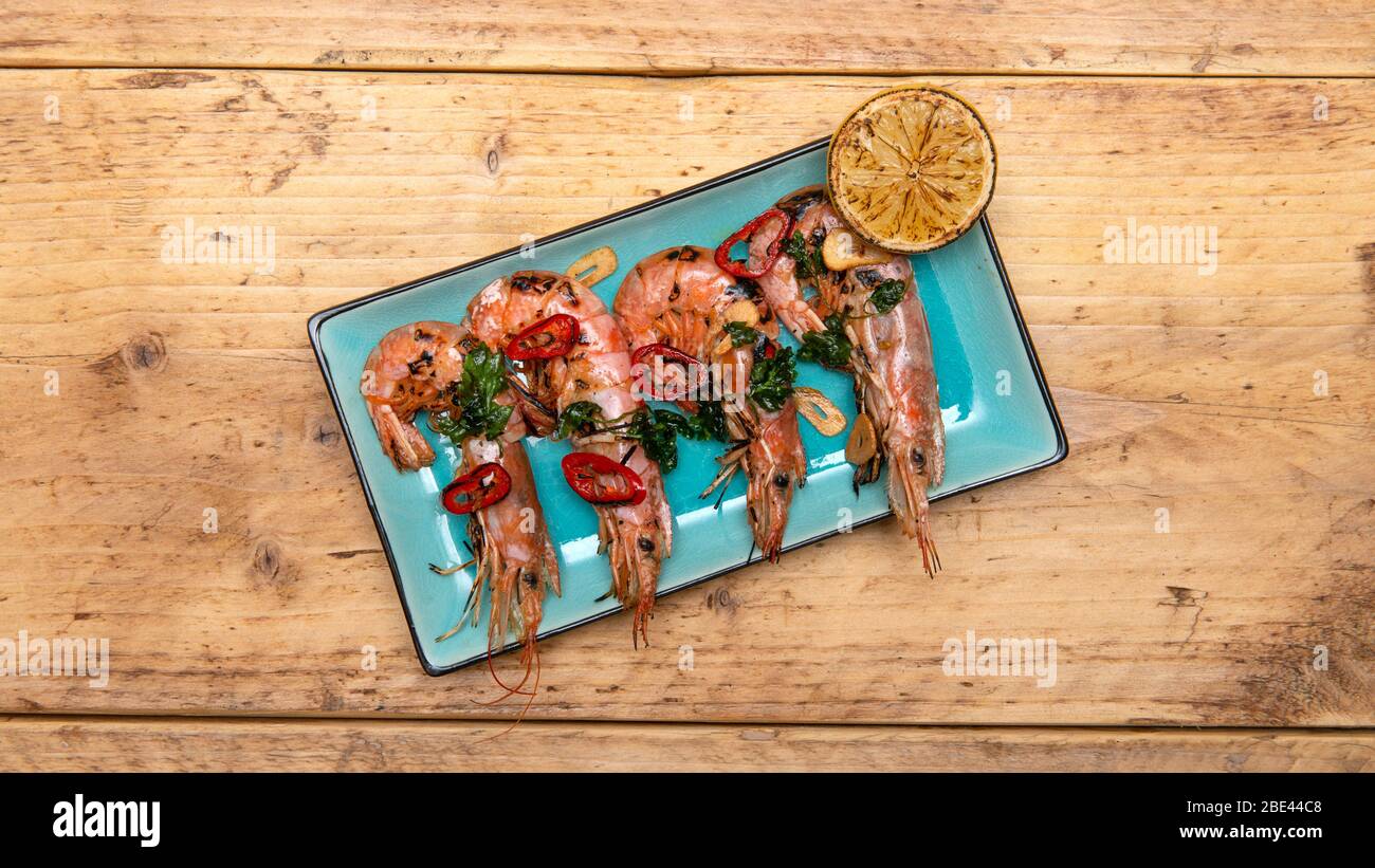 Ail italien/sicilien et crevettes à l'ail et au Chili Banque D'Images