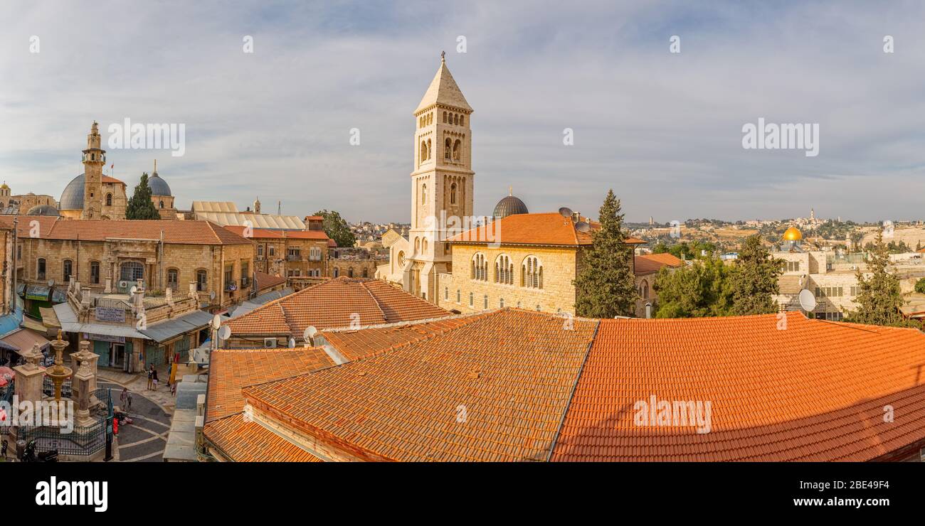 Panorama de l'Église luthérienne du Rédempteur dans la vieille ville de Jérusalem Banque D'Images