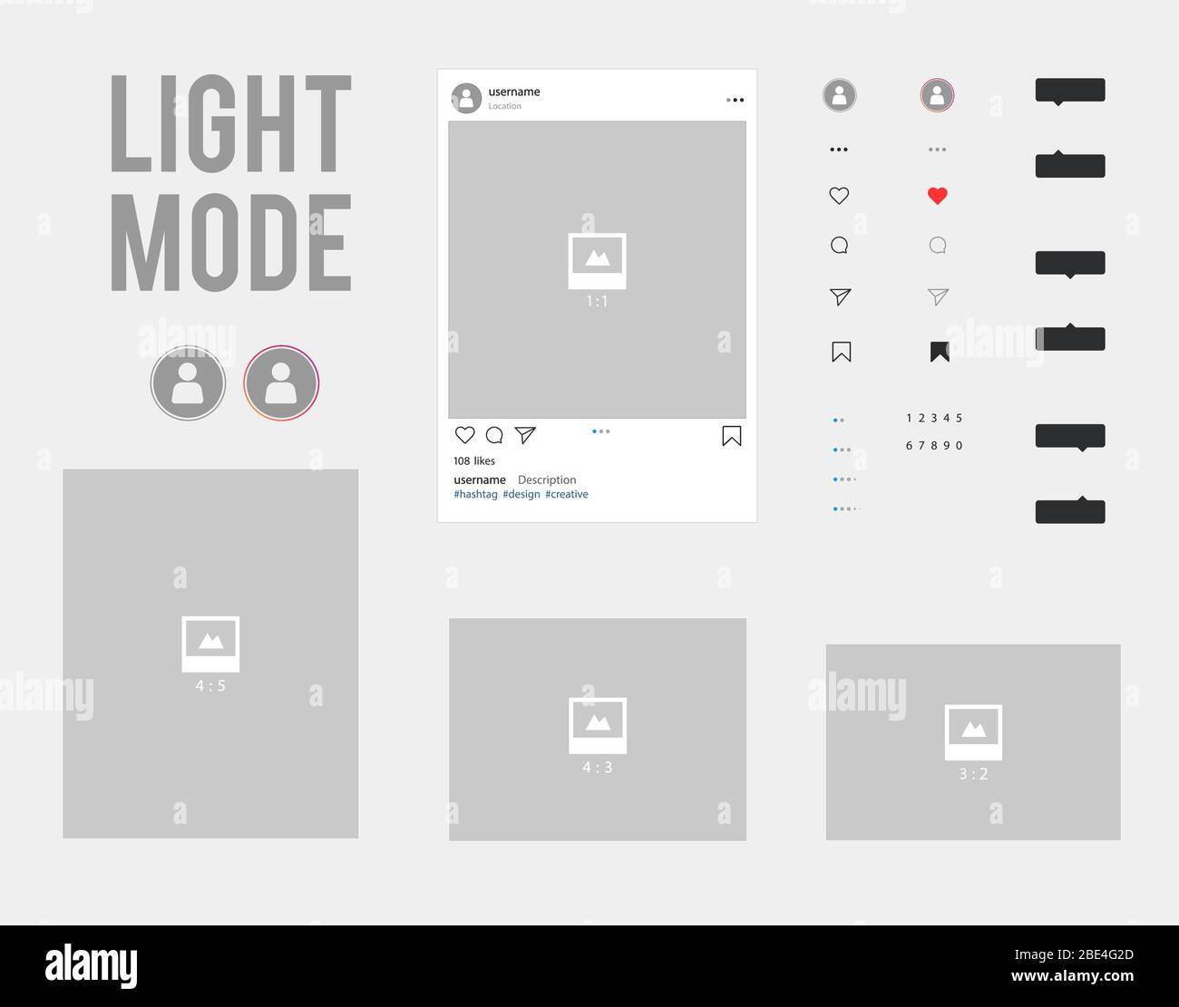 Le vecteur instagram de conception de réseau social kit mode lumière Illustration de Vecteur