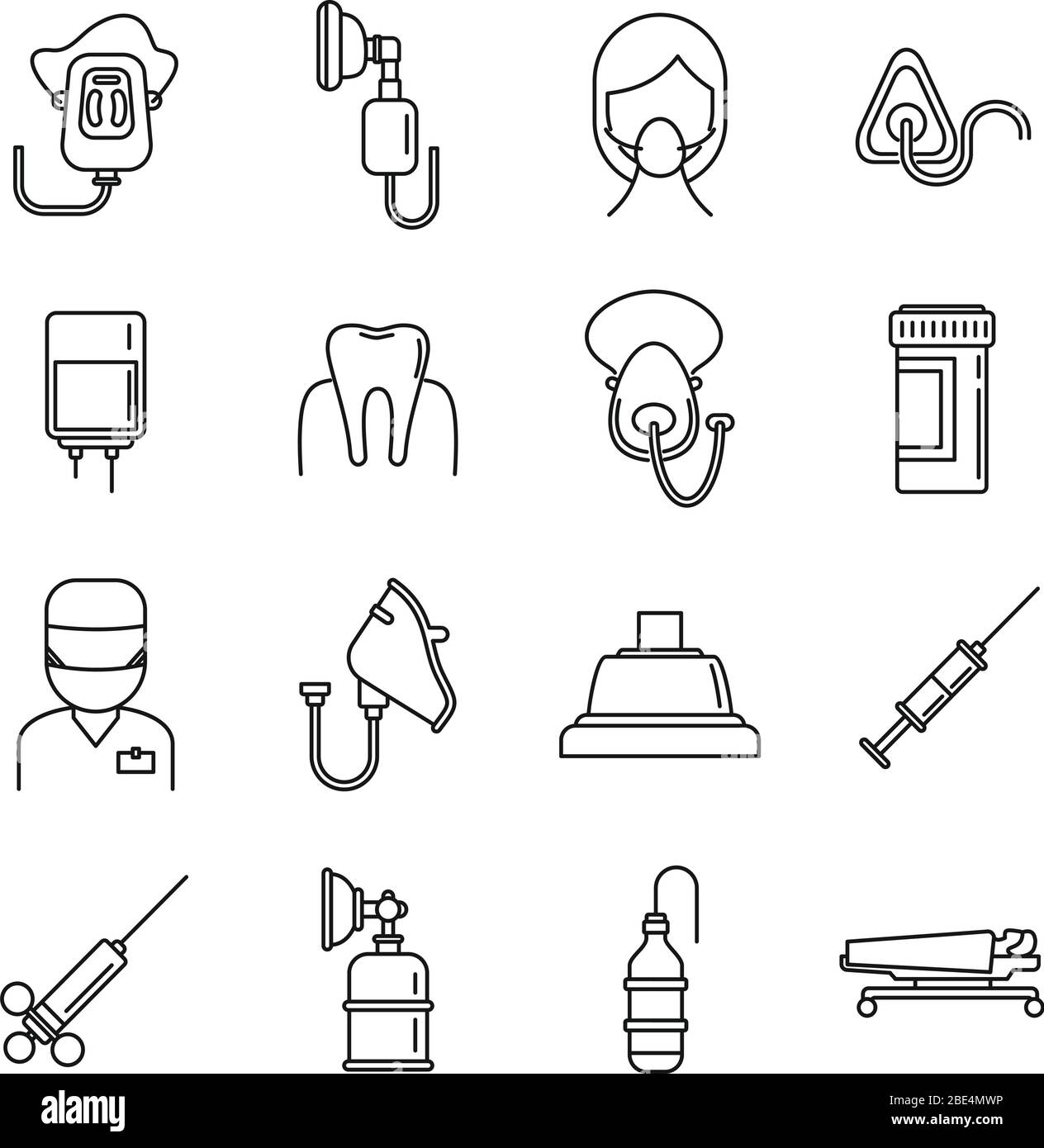 Ensemble d'icônes d'anesthésie clinique. Ensemble de contours d'icônes vectorielles d'anesthésie clinique pour la conception de sites Web isolés sur fond blanc Illustration de Vecteur