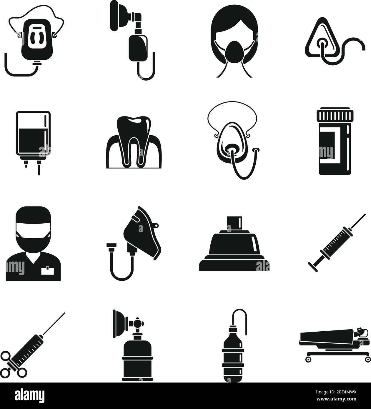 Ensemble d'icônes d'anesthésie d'urgence. Ensemble simple d'icônes vectorielles d'anesthésie d'urgence pour la conception de sites Web sur fond blanc Illustration de Vecteur