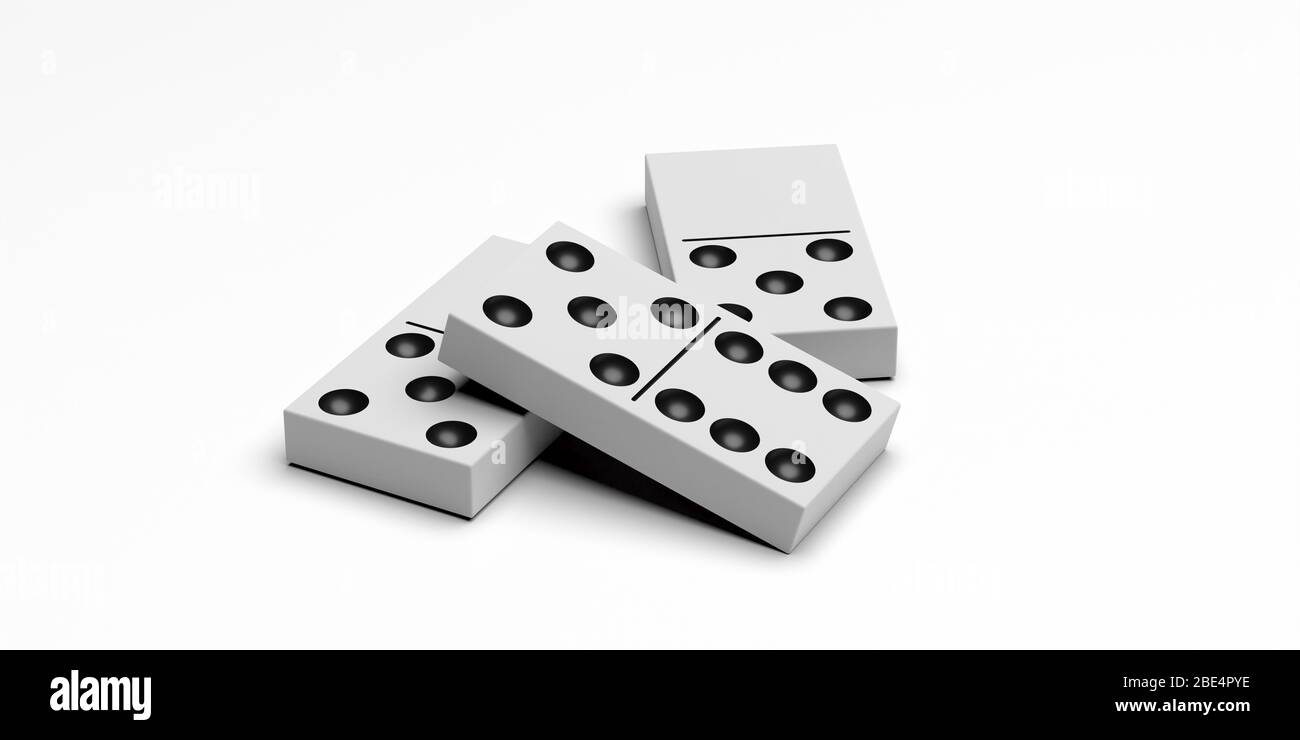 Jeu dominos. Domino carrelage couleur blanche avec des points noirs isolés  sur fond blanc. Concept d'effet Domino d'entreprise. illustration  tridimensionnelle Photo Stock - Alamy