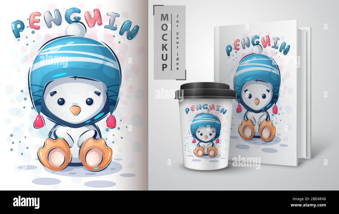 Affiche et merchandising pour pingouins d'hiver. Illustration de Vecteur