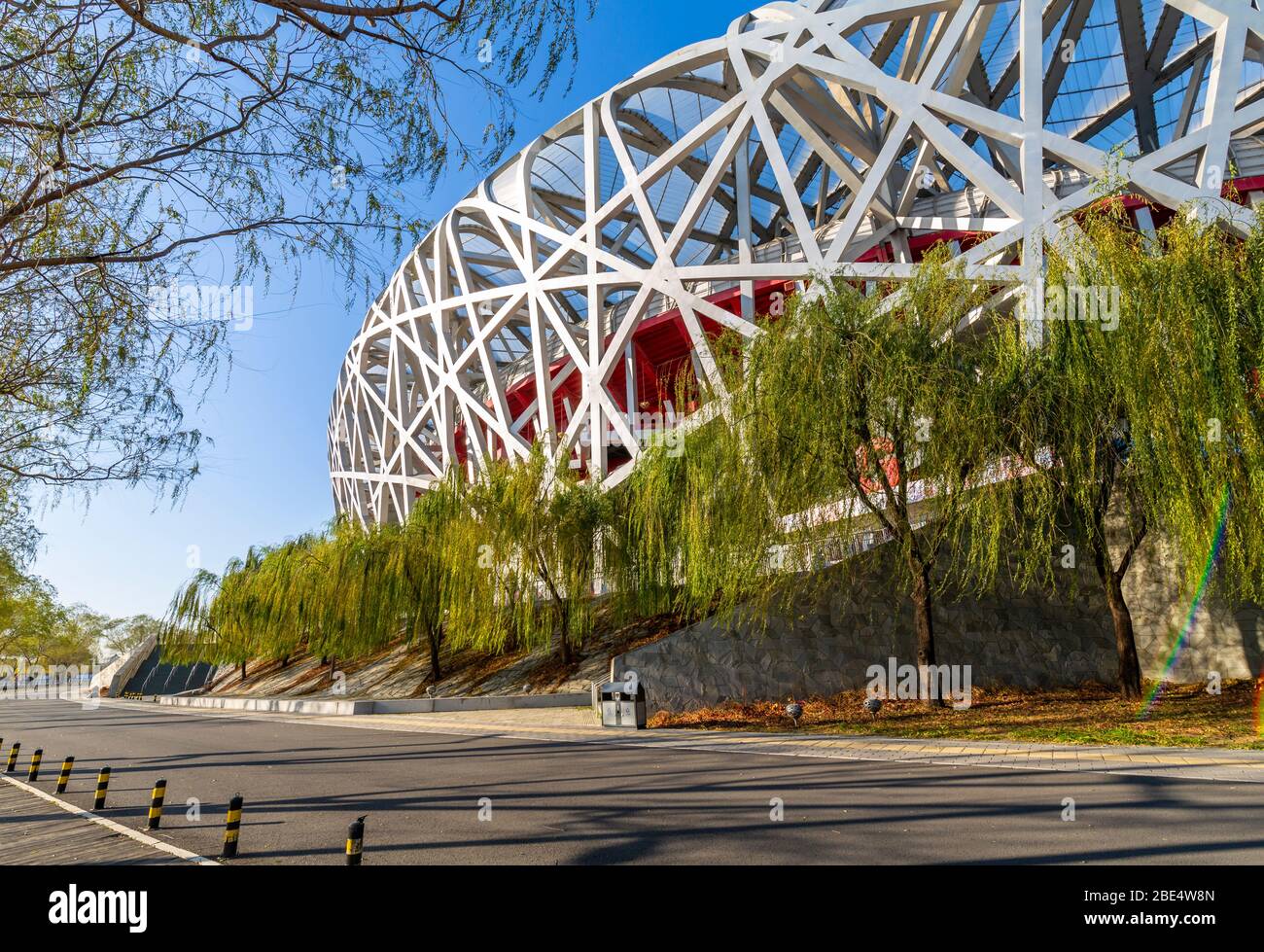 Vue sur le Stade National "Bird's Nest" Olympic Green, Beijing, Xicheng, République populaire de Chine, Asie Banque D'Images