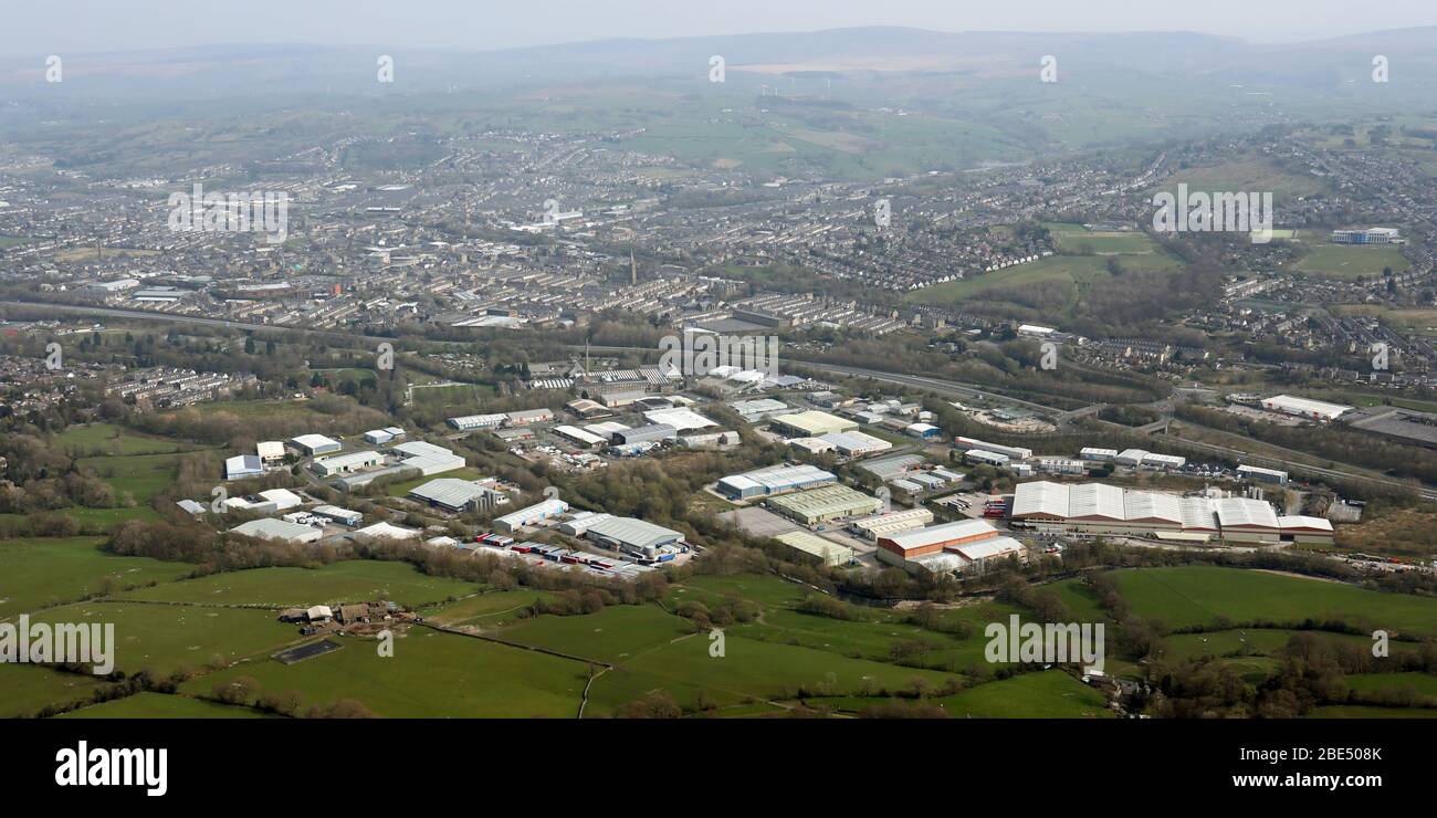 Vue aérienne de Lomeshaye Industrial Estate à Nelson, Lancashire Banque D'Images
