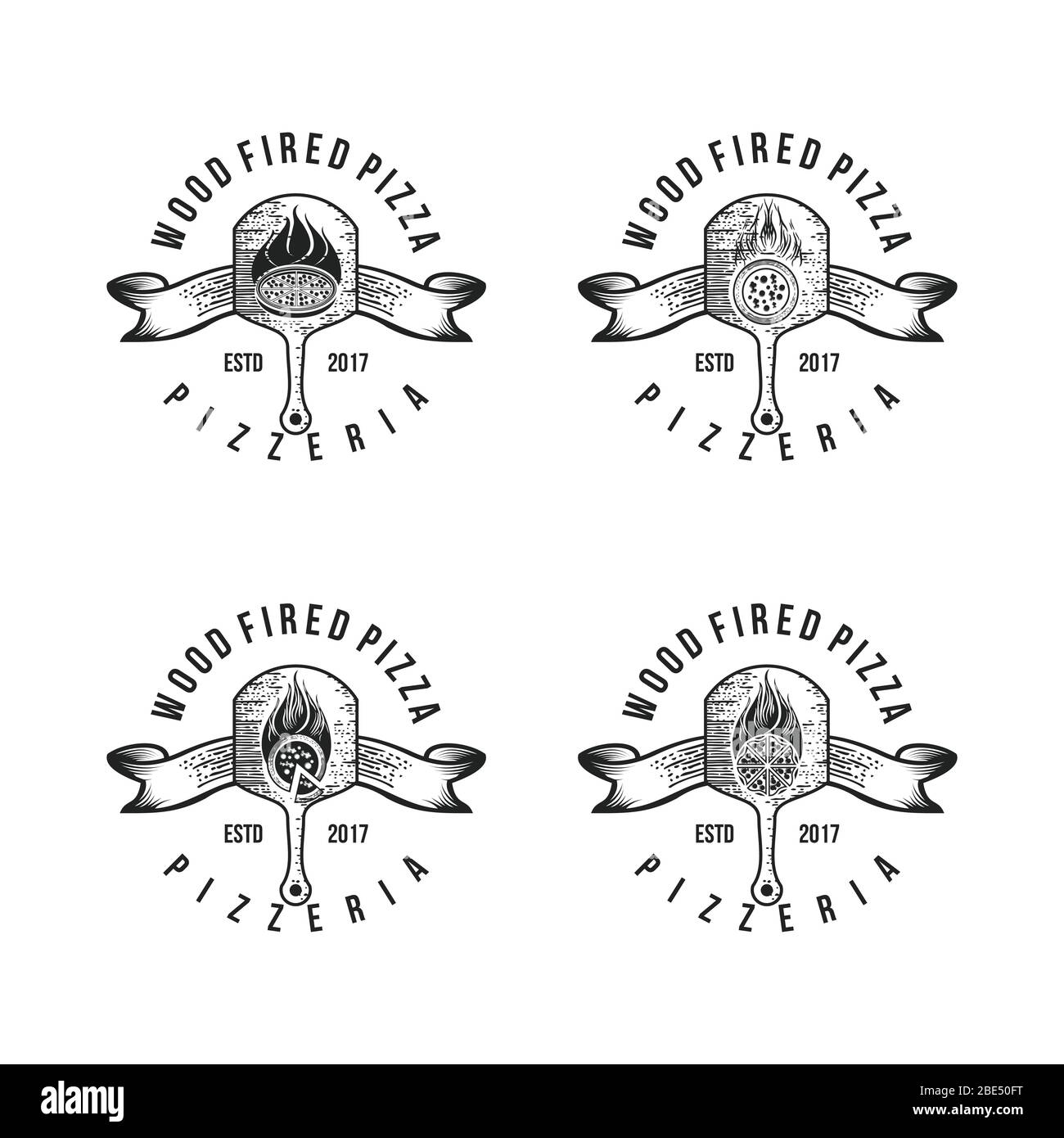 Badge rétro vintage Pizza, illustration vectorielle logo pizza chaude Illustration de Vecteur