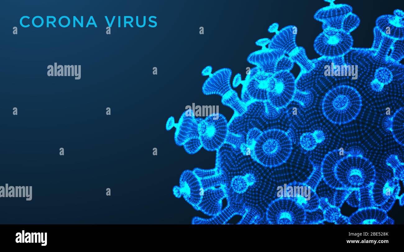 Coronavirus COVID-2019 sur un fond bleu futuriste. Type mortel de virus 2019-nCoV. Modèles tridimensionnels de bactéries du coronavirus. Illustration vectorielle. Abstra Illustration de Vecteur
