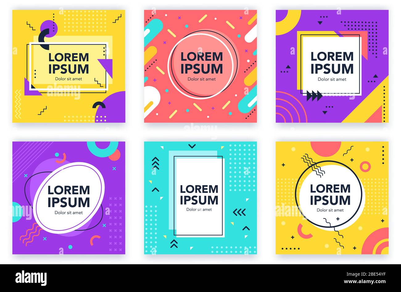 images abstraites graphiques des années 90. Memphis vintage carrés templates, cercle abstrait, lignes et points éléments cartes. Design branché de memphis original dans les années 80 Illustration de Vecteur