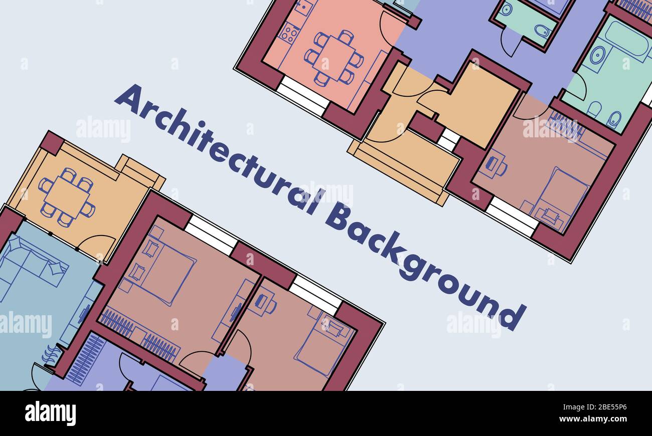 Contexte architectural. Plans architecturaux de bâtiments résidentiels. Les dessins de cottages. Illustration vectorielle colorée EPS10 Illustration de Vecteur