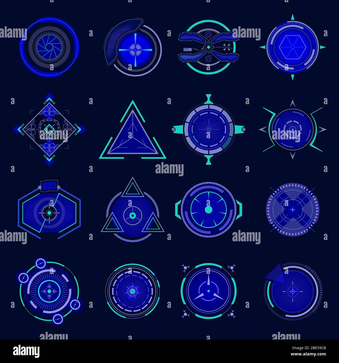 Objectif optique futuriste. Technologie UI visant, armes militaires futuristes et cible d'armes, collimateur de jeu de viseur de sniper, cibles futures Illustration de Vecteur