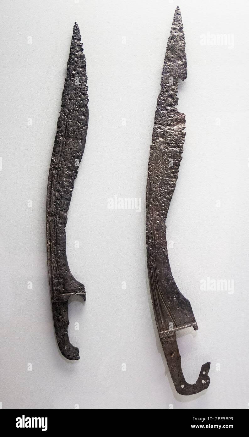 Falcata. Ancienne épée de fer utilisée dans la péninsule ibérique dans l'époque ancienne. Banque D'Images