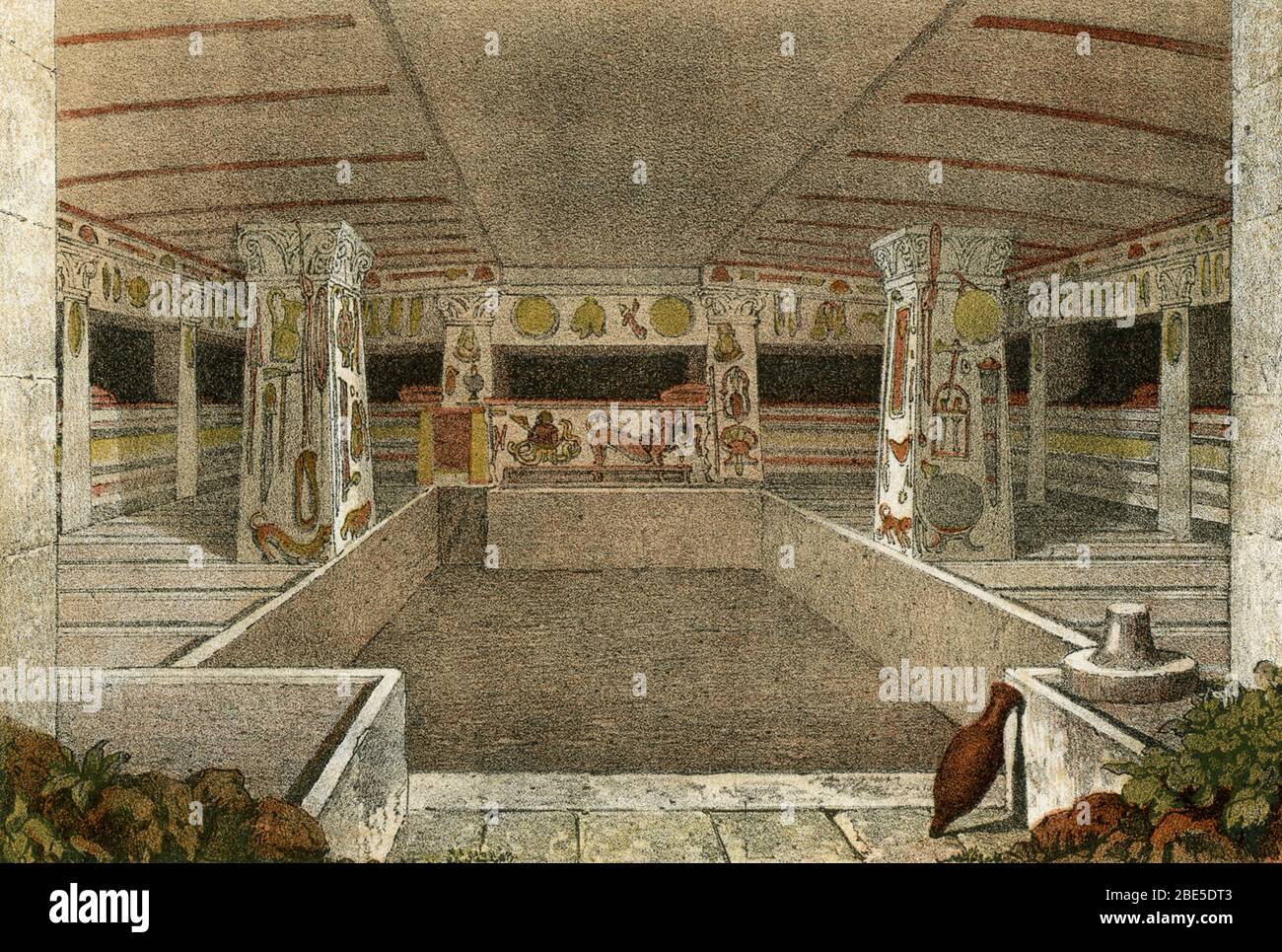 Cette illustration qui date vers 1884 montre une salle de la seigneurale à Caere (aujourd'hui Cerveteri), à environ 30 miles au nord-ouest de Rome. Caere était l'un des plus importants et populeux Etats-villes étrusque, dans la région 15 fois plus grande que la ville d'aujourd'hui, et seulement Tarquinia était égal en puissance à sa hauteur autour de 600 BC. Caere était aussi l'une des villes de la Ligue étrusque. La région de Cerveteri est maintenant plus connue pour sa nécropole étrusque et ses trésors archéologiques. Banque D'Images