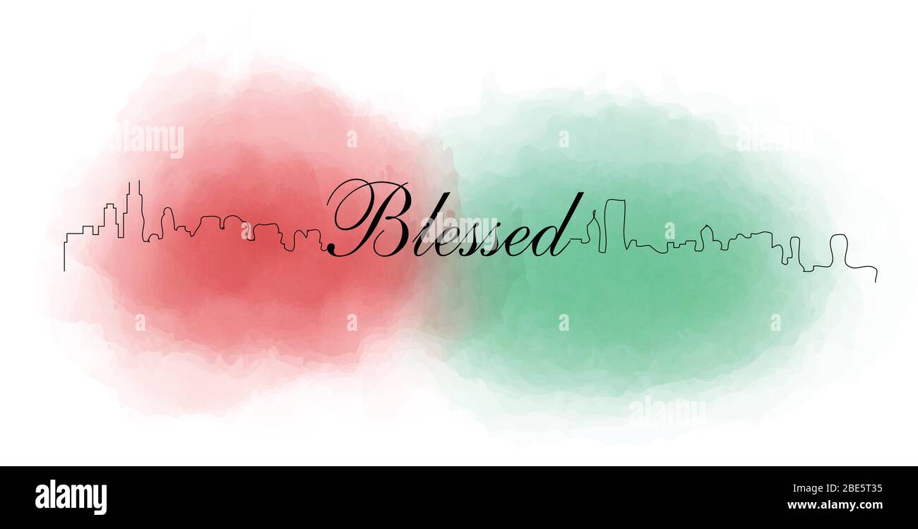 Deux villes avec aquarelle rouge et verte à l'arrière-plan Illustration de Vecteur