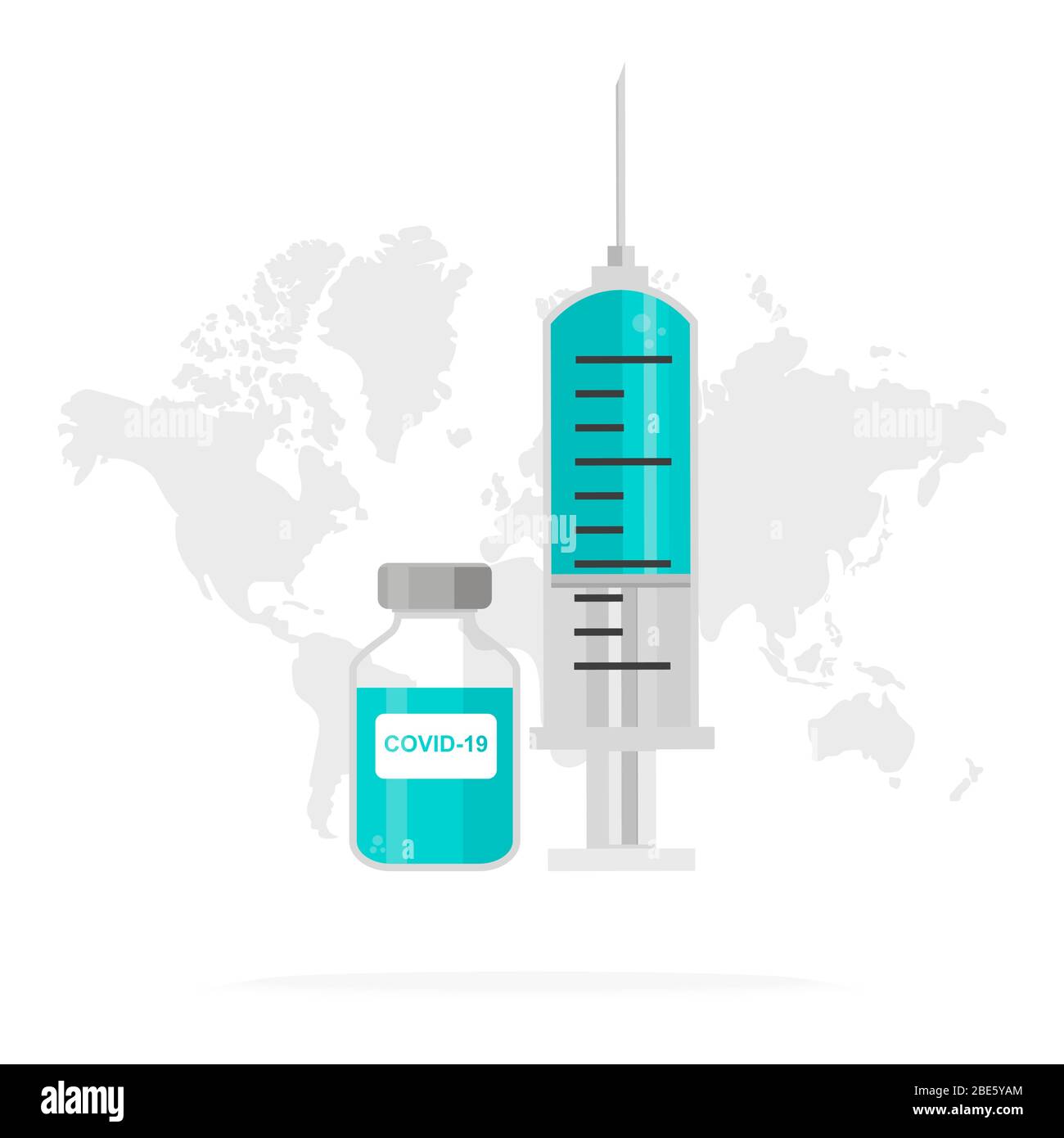 Vaccin contre le coronavirus, carte mondiale de fond. Seringue et flacon sur la carte du monde du cercle. Illustrateur vectoriel Illustration de Vecteur