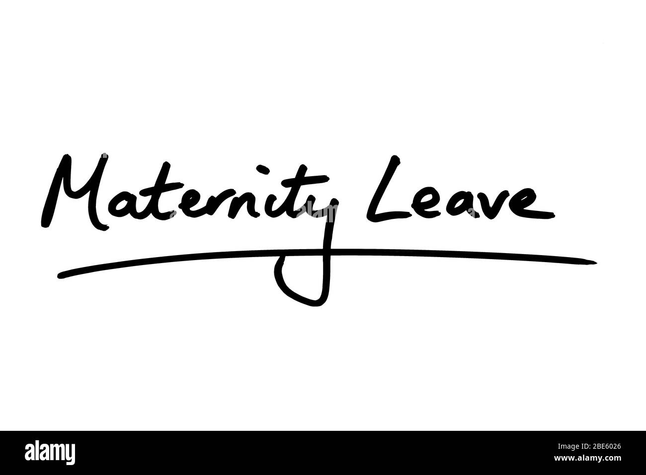 Congé de maternité manuscrit sur fond blanc. Banque D'Images