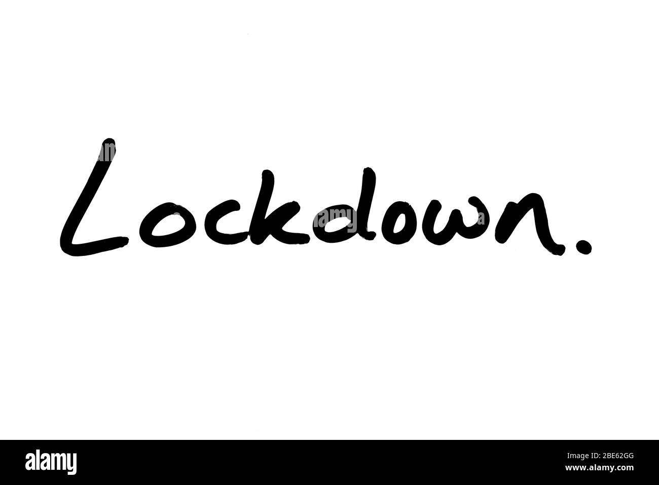 Le mot Lockdown manuscrit sur un fond blanc. Banque D'Images