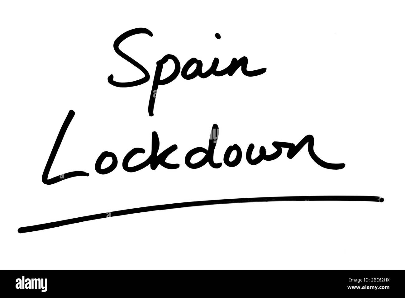 Espagne Lockdown manuscrit sur un fond blanc. Banque D'Images