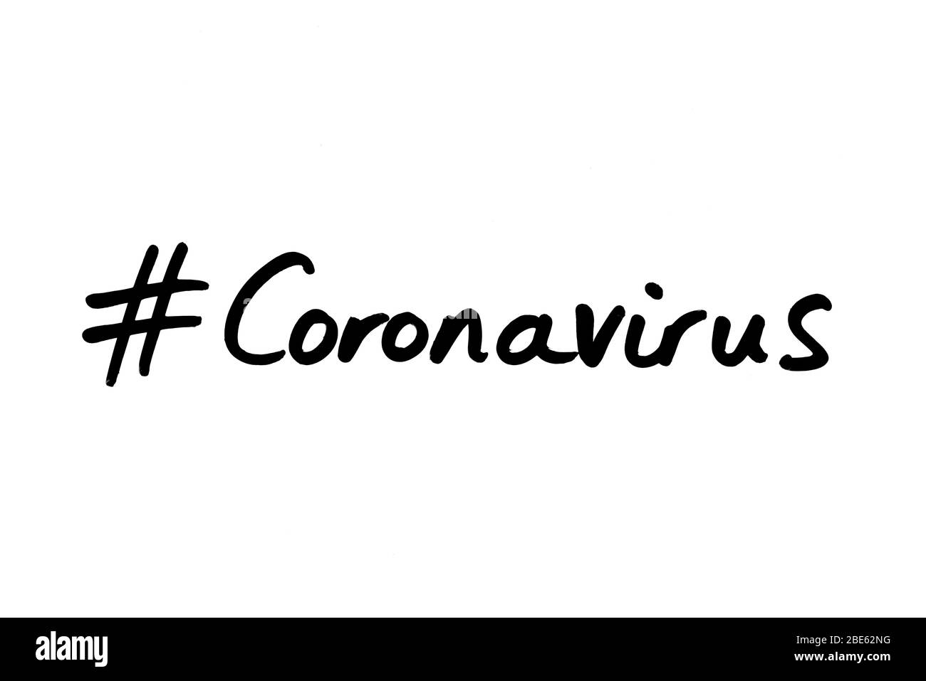 Hashtag Coronavirus manuscrit sur un fond blanc. Banque D'Images