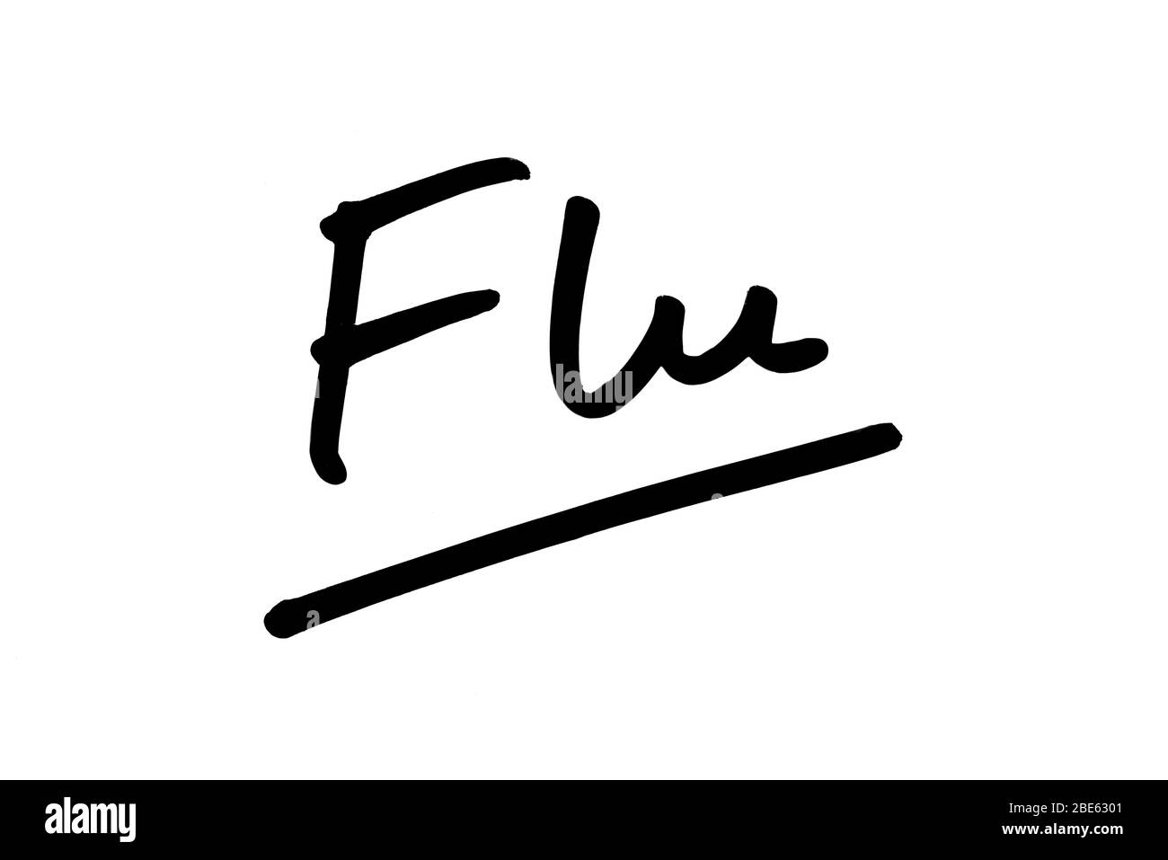 Le mot Flu est écrit à la main sur un fond blanc. Banque D'Images