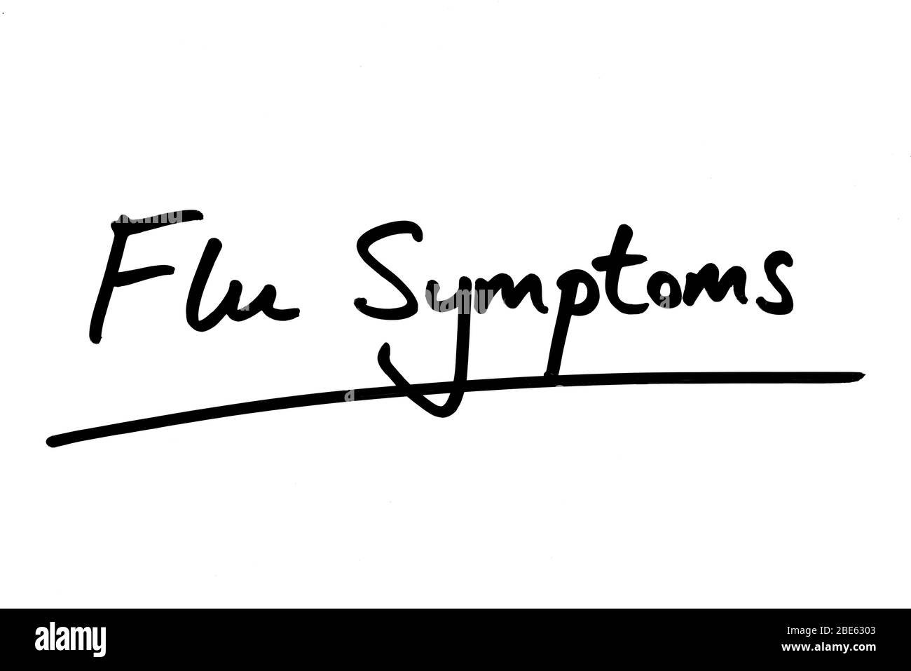 Symptômes de la grippe manuscrits sur fond blanc. Banque D'Images