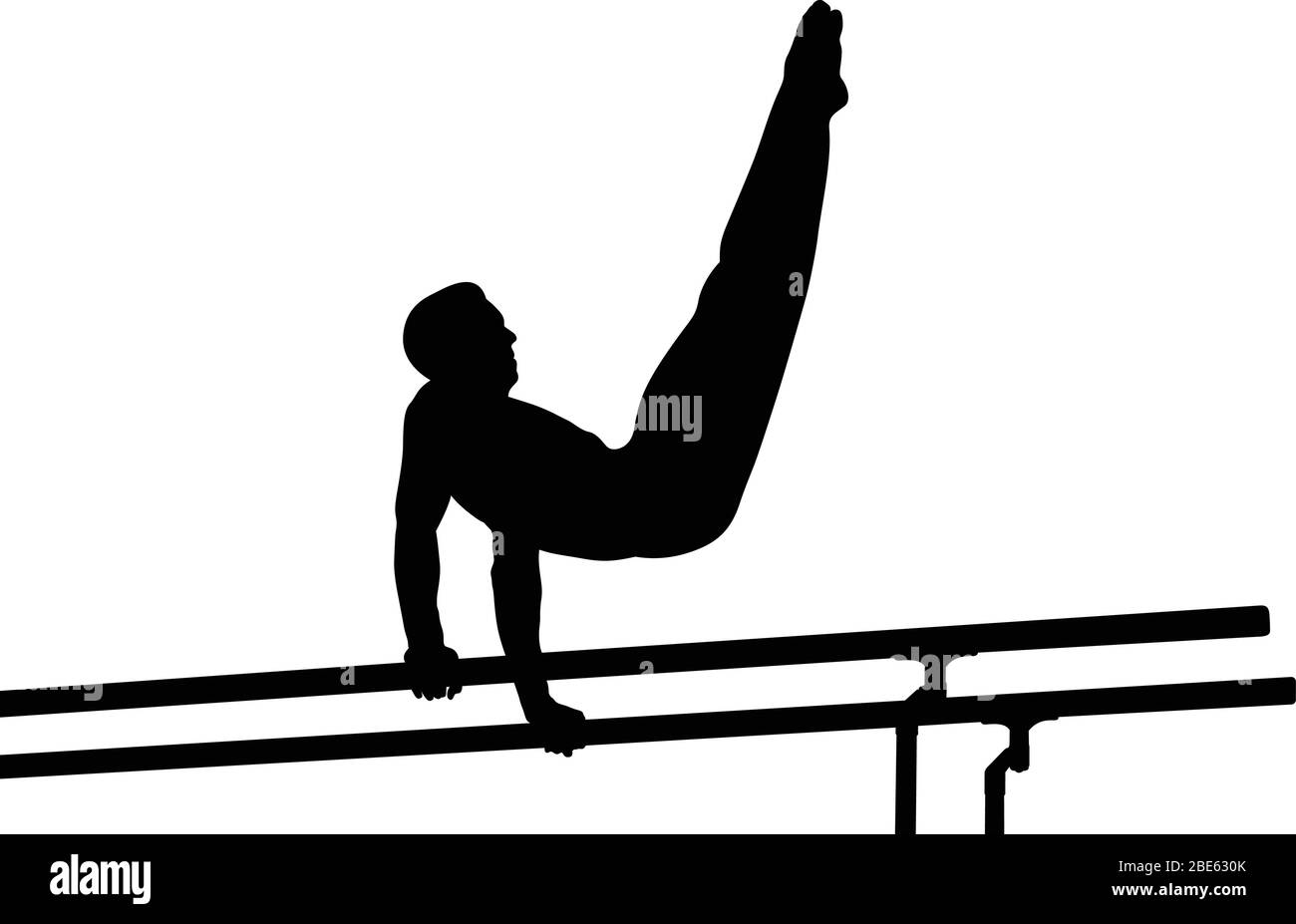 exercice de gymnastique d'athlète sur des barres parallèles. silhouette noire isolée Illustration de Vecteur