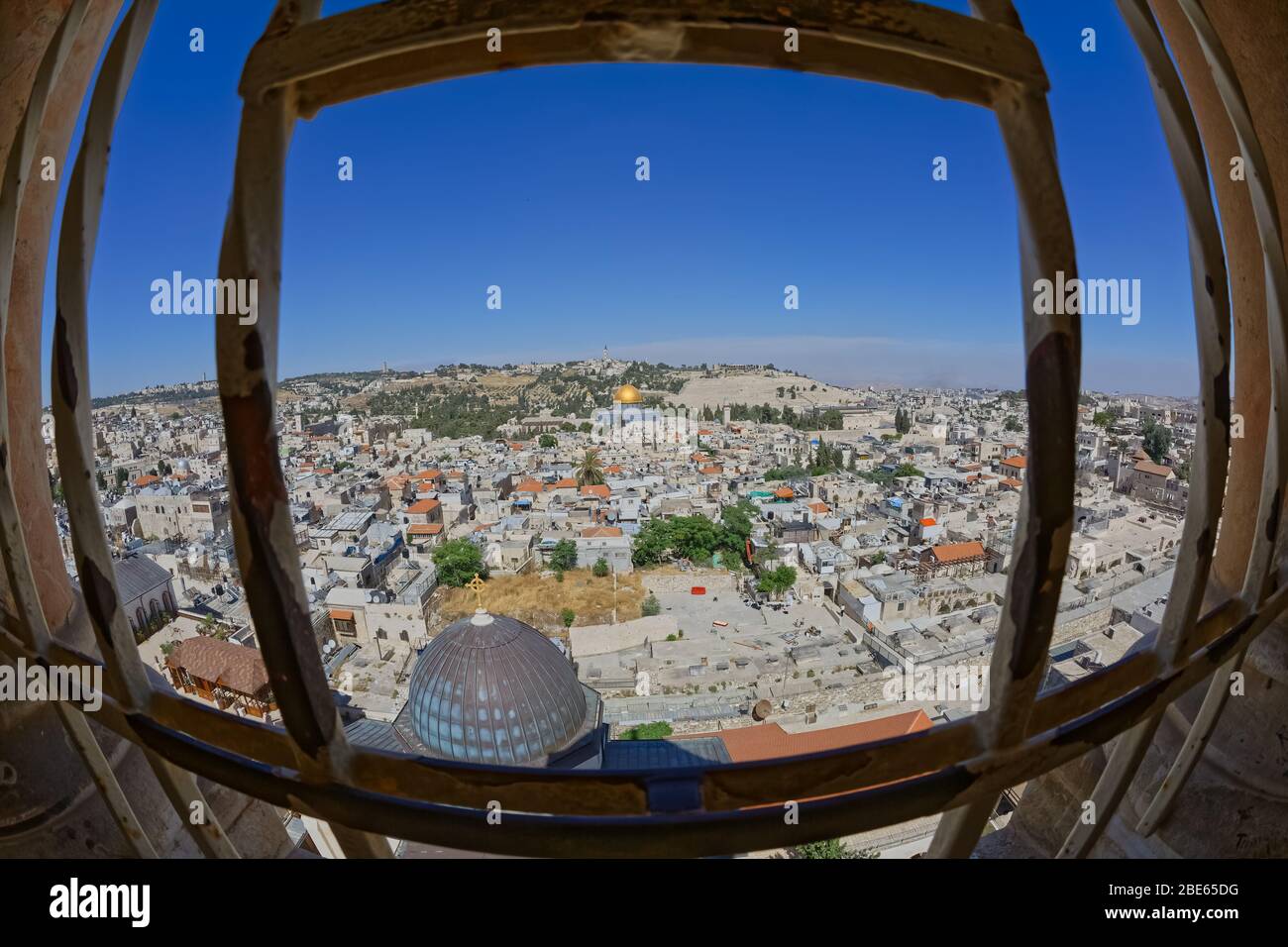 Lentille fisheye prise de vue panoramique de la vieille ville de Jérusalem Banque D'Images