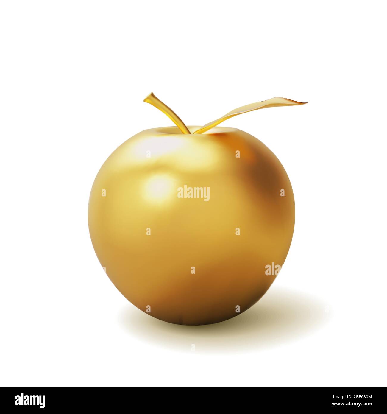 Pomme dorée réaliste isolée sur fond blanc. Modèle tridimensionnel pour les produits, la publicité, les bannières Web, les dépliants. Illustration vectorielle Illustration de Vecteur
