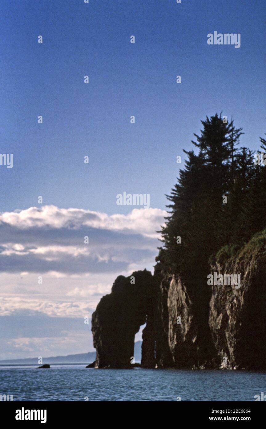 L'arche de roche s'étend d'une falaise rocheuse, du parc national de Kachemak Bay, Homer, Alaska, États-Unis Banque D'Images