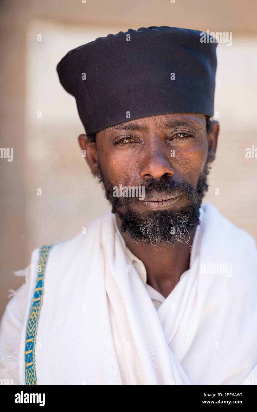 Entrée extérieure à l'église, une église orthodoxe éthiopienne Tewahedo moine, Debre Libanose Monastère, Ethiopie, Afrique. Banque D'Images
