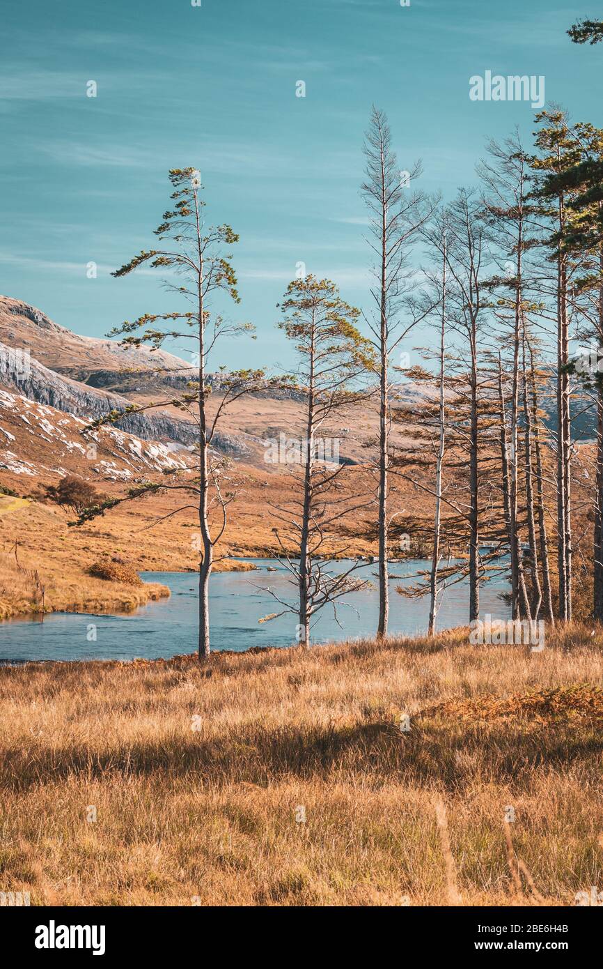 Laxfrod River et Ben Stack à la chaude journée d'automne. Les Highlands du nord-ouest de l'Écosse le long de la route 500 Banque D'Images