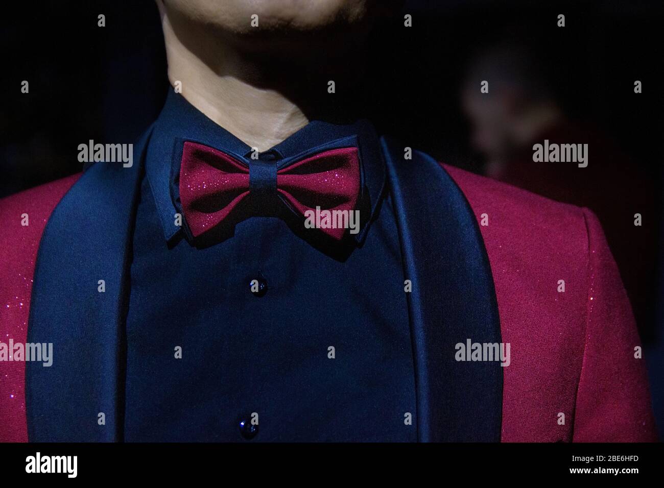 Figure élancée d'un homme dans des vêtements élégants. Noeud papillon sur le cou. Banque D'Images