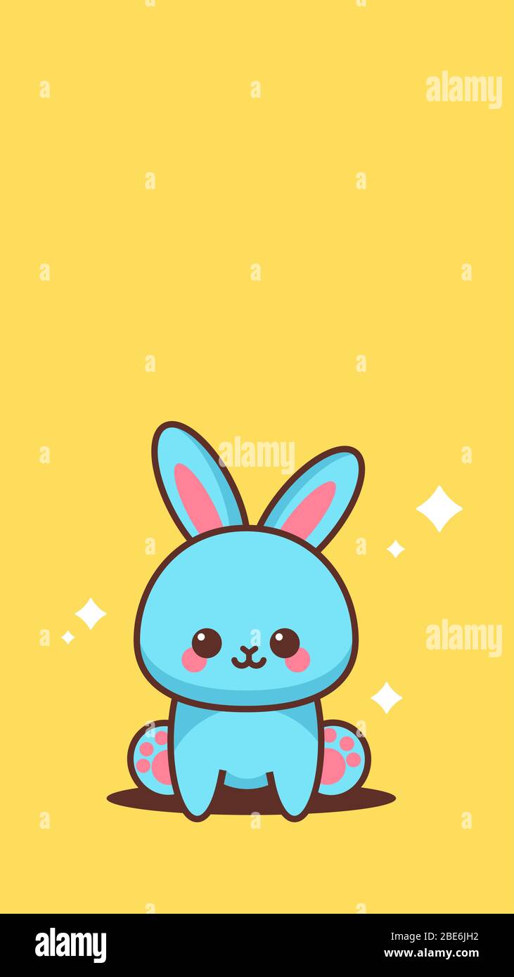 mignon lapin bleu heureux pâques lapin autocollant printemps vacances concept vertical carte de vœux illustration vectorielle Illustration de Vecteur
