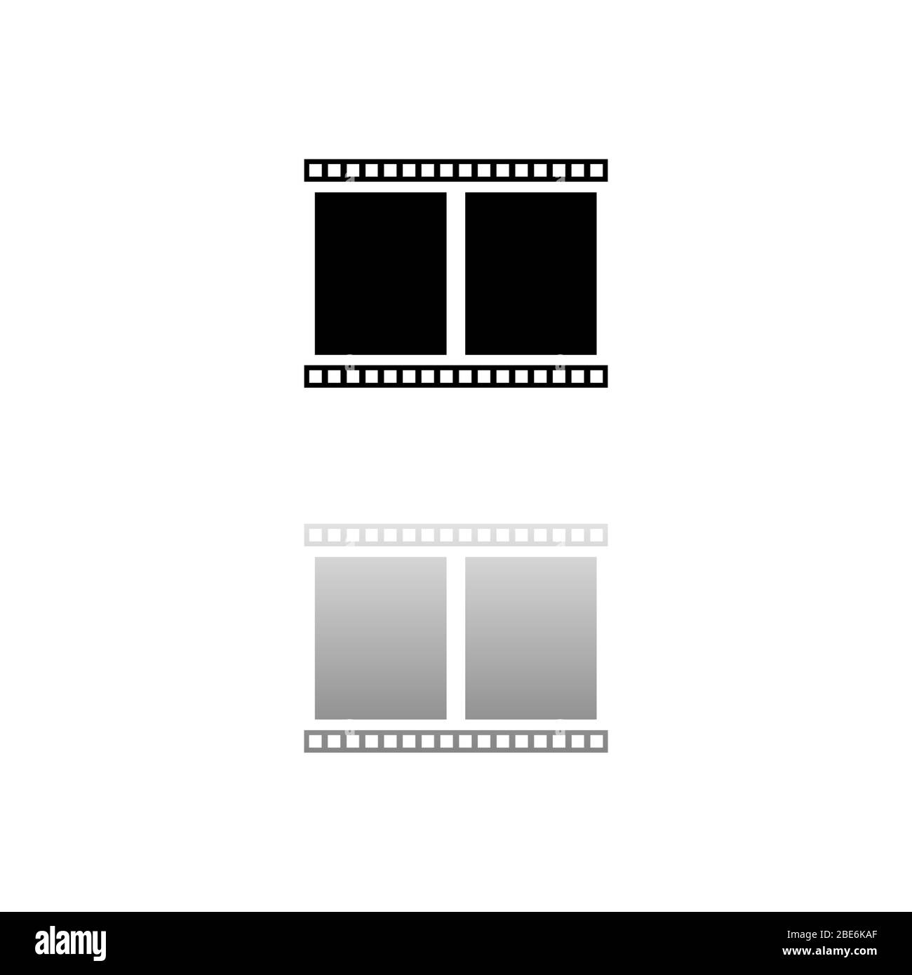 Cadre de film. Symbole noir sur fond blanc. Illustration simple. Icône vecteur plat. Ombre de réflexion miroir. Peut être utilisé dans le logo, le Web, le mobile et l'interface utilisateur Illustration de Vecteur