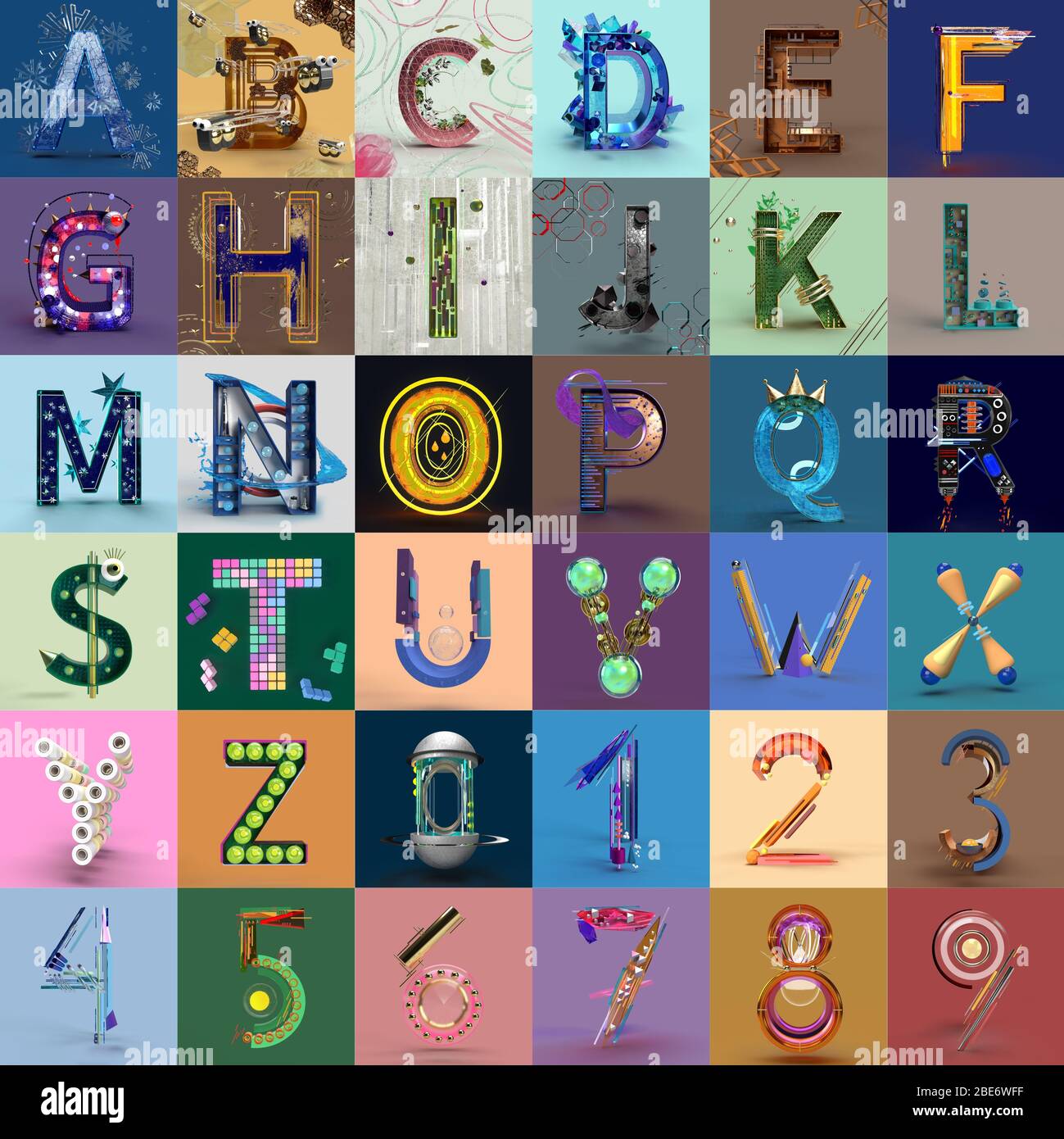 illustration de l'alphabet 3d avec lettres et chiffres Banque D'Images