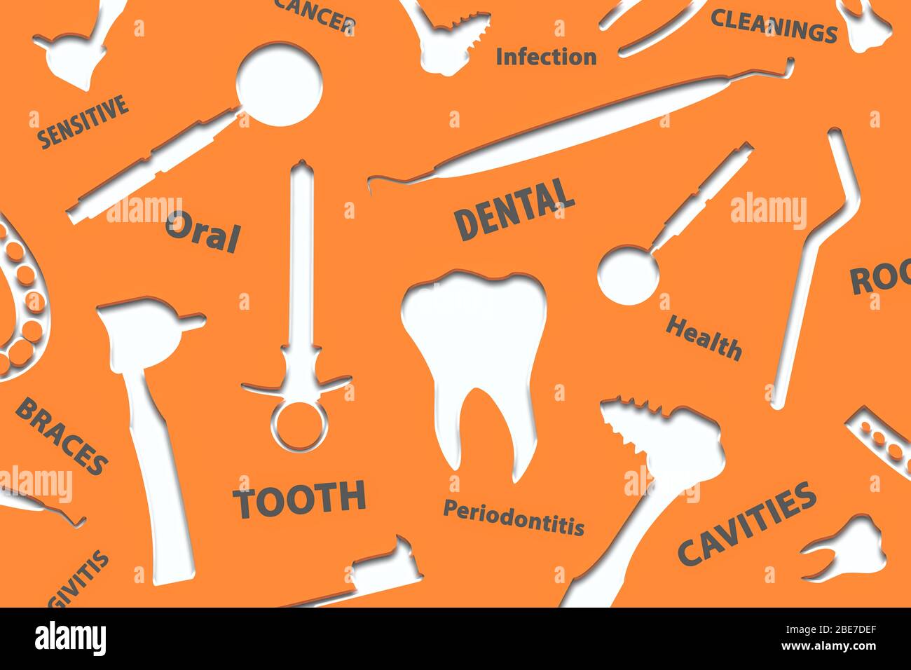 Illustration de l'arrière-plan dentaire. Image de fond avec symboles d'outils dentaires. Kit d'outils pour dentiste. Banque D'Images