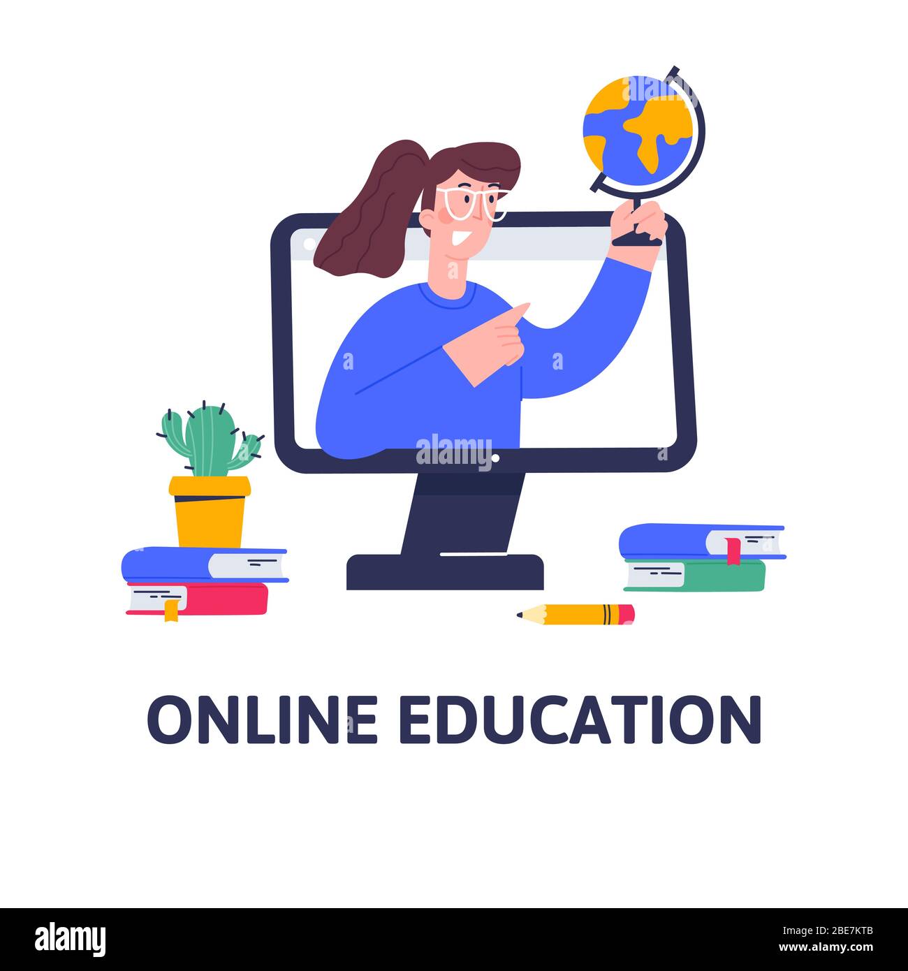 En ligne une leçon de géographie pour les élèves et les étudiants. Illustration de Vecteur