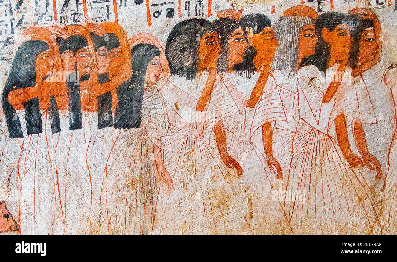 Patrimoine mondial de l'UNESCO, Thèbes en Egypte, Vallée des Nobles (Dra Abu el Naga), tombe de Roy. Procession funéraire. Banque D'Images